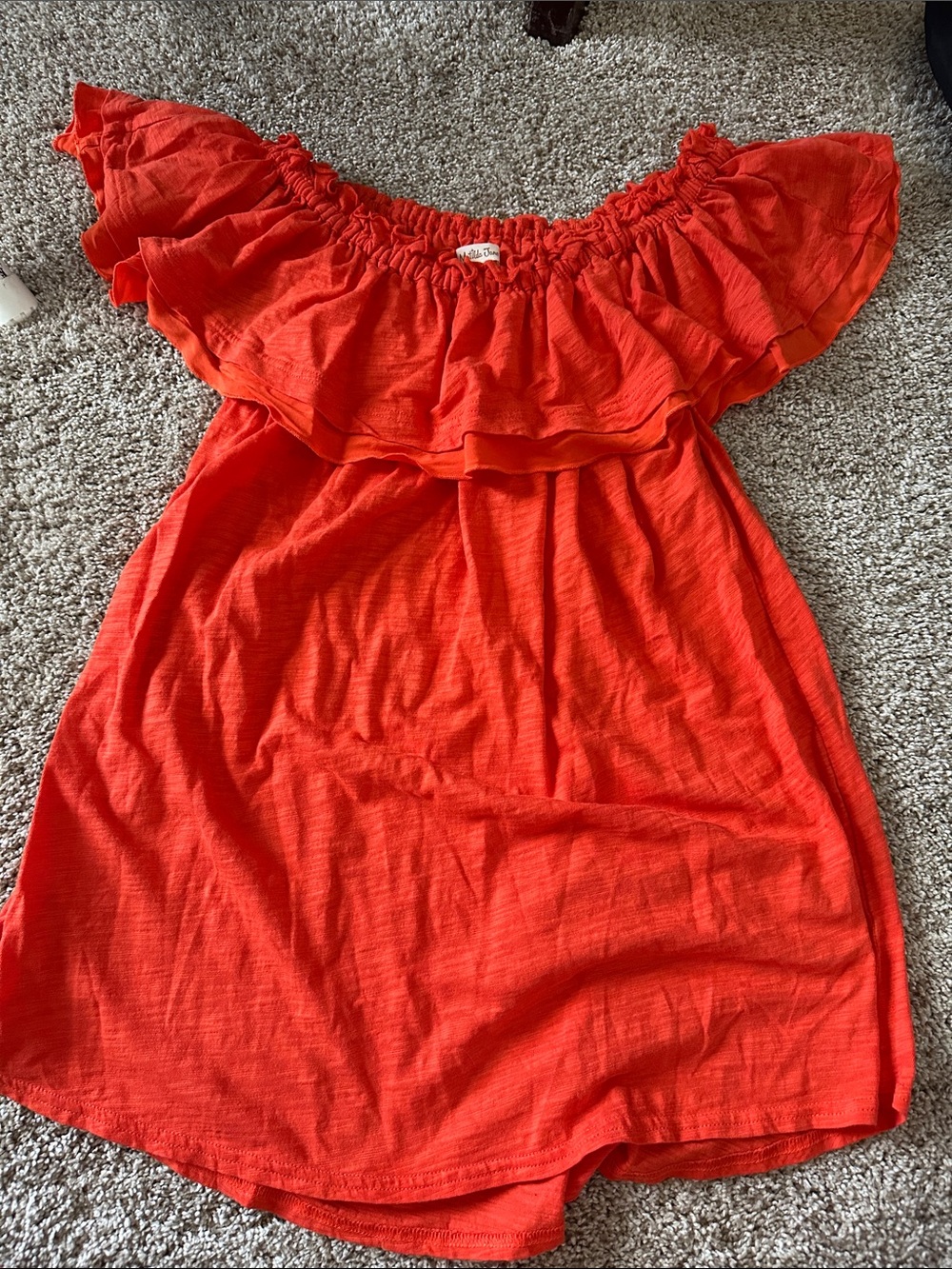 Matilda Jane Bright Coral Off-Shoulder Ruffle Top